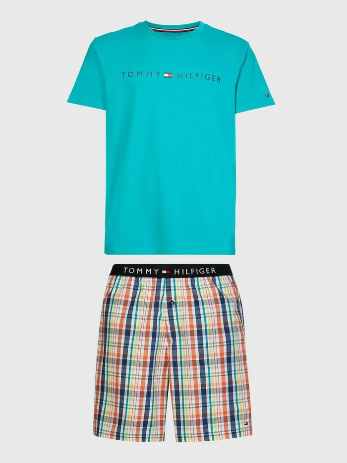 Tommy Hilfiger Original Short Print Pyjama Set Maui GreenOverlay Check Mens Loungewear and Nightwear Tommy Hilfiger Original Short Print Pyjama Set Maui GreenOverlay Check Mens Loungewear and Nightwear