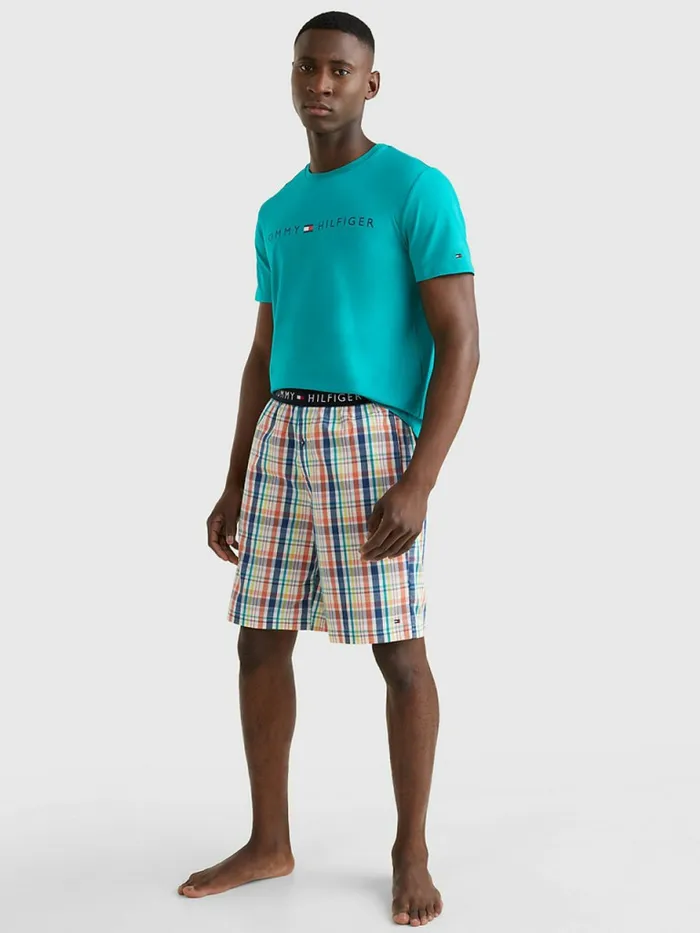 Tommy Hilfiger Original Short Print Pyjama Set Maui GreenOverlay Check Mens Loungewear and Nightwear