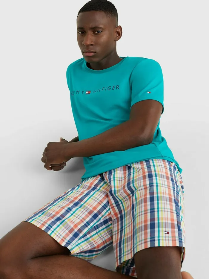 Tommy Hilfiger Original Short Print Pyjama Set Maui GreenOverlay Check Mens Loungewear and Nightwear