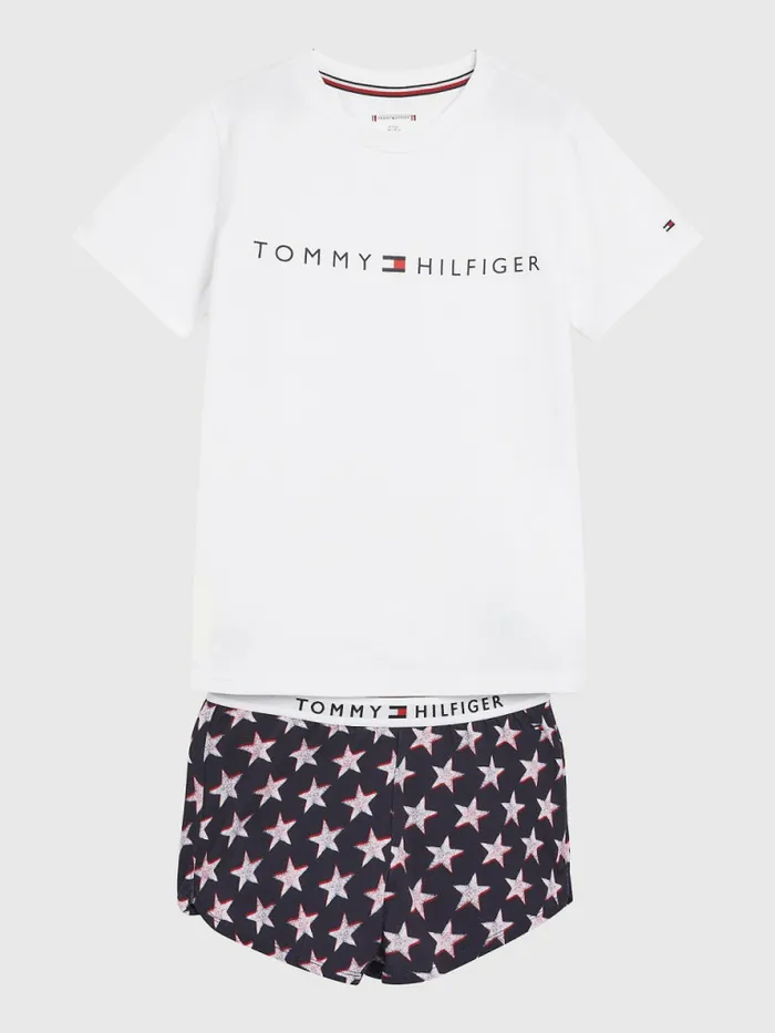 Tommy Hilfiger Original Short Print Pyjama Set Offset StarsWhite Girls Underwear and Socks Gift for Friend Tommy Hilfiger Original Short Print Pyjama Set Offset StarsWhite Girls Underwear and Socks Gift for Friend