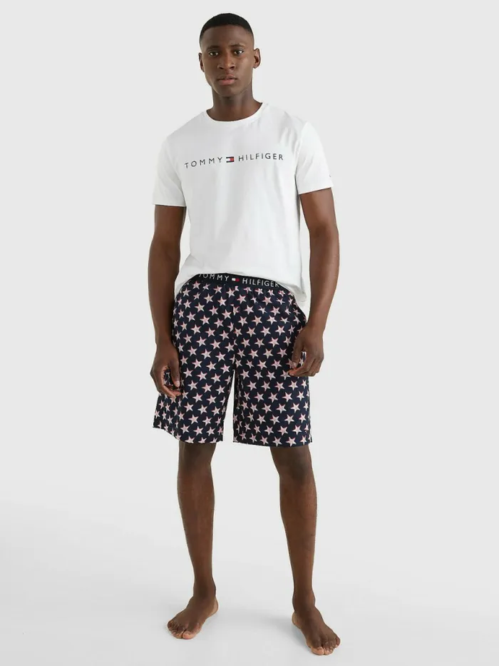 Tommy Hilfiger Original Short Print Pyjama Set WhiteOffset Stars Mens Loungewear and Nightwear Tommy Hilfiger Original Short Print Pyjama Set WhiteOffset Stars Mens Loungewear and Nightwear
