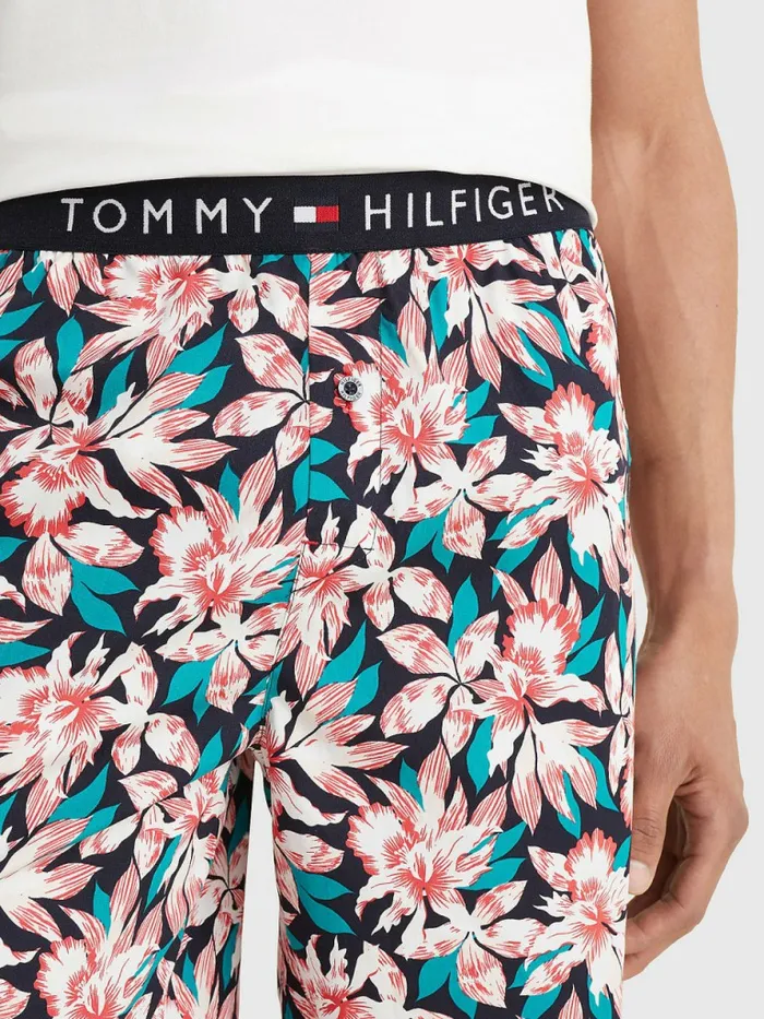 Tommy Hilfiger Original Short Print Pyjama Set WhiteTropical Floral Mens Loungewear and Nightwear