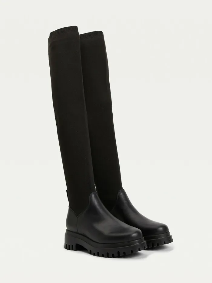 Tommy Hilfiger OverKnee Cleat PullOn Boots Black Womens Boots Gift 4 You