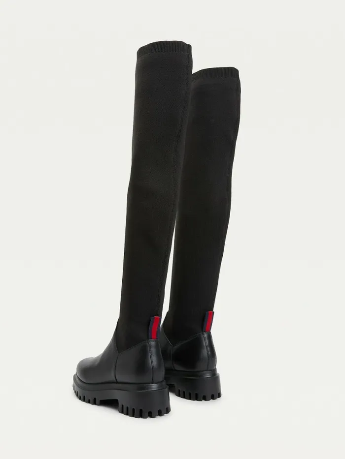 Tommy Hilfiger OverKnee Cleat PullOn Boots Black Womens Boots Gift 4 You