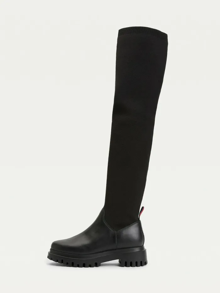 Tommy Hilfiger OverKnee Cleat PullOn Boots Black Womens Boots Gift 4 You
