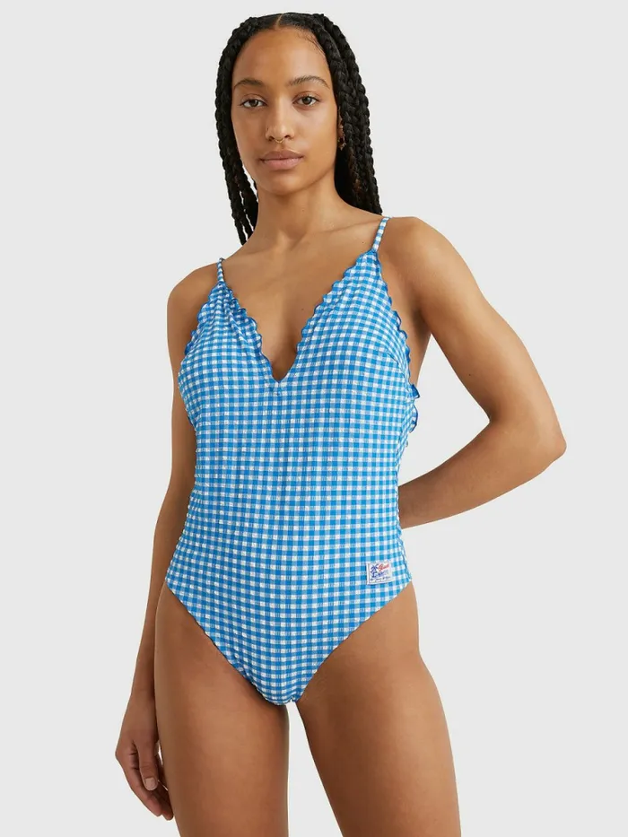 Tommy Hilfiger Padded Gingham One Piece Swimsuit Island Blue And White Gingham Womens Swimwear Gift for Friend Tommy Hilfiger Padded Gingham One Piece Swimsuit Island Blue And White Gingham Womens Swimwear Gift for Friend