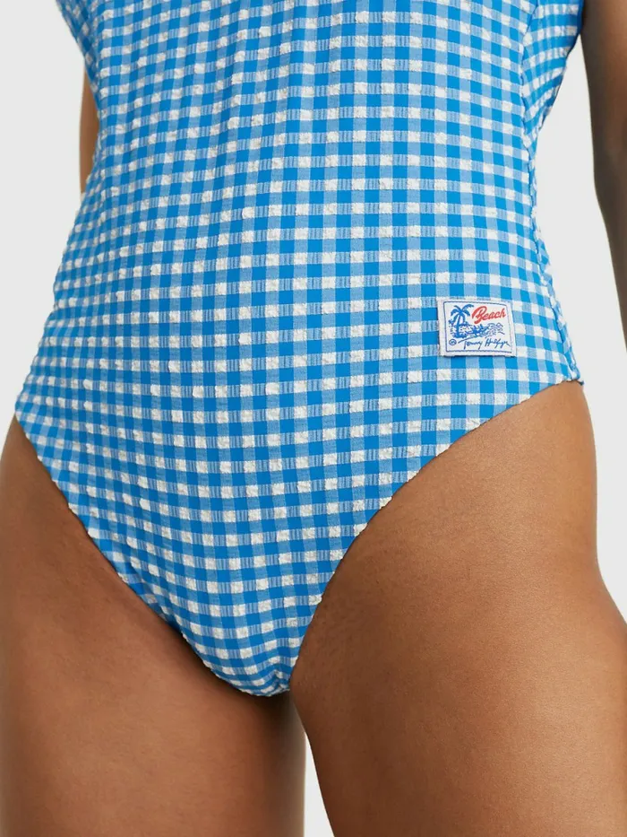 Tommy Hilfiger Padded Gingham One Piece Swimsuit Island Blue And White Gingham Womens Swimwear Gift for Friend