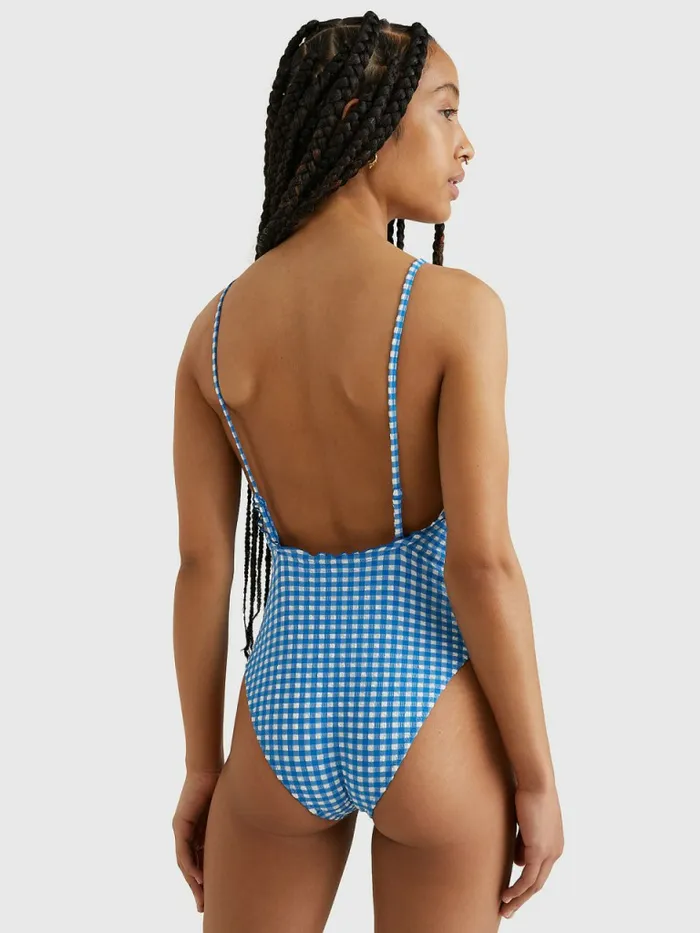 Tommy Hilfiger Padded Gingham One Piece Swimsuit Island Blue And White Gingham Womens Swimwear Gift for Friend