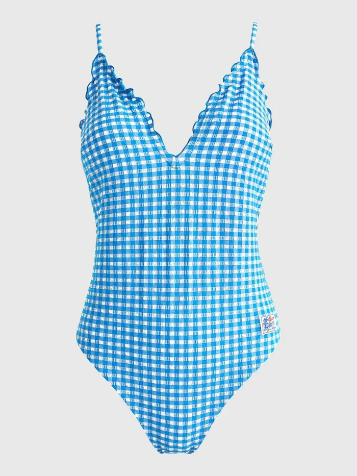 Tommy Hilfiger Padded Gingham One Piece Swimsuit Island Blue And White Gingham Womens Swimwear Gift for Friend