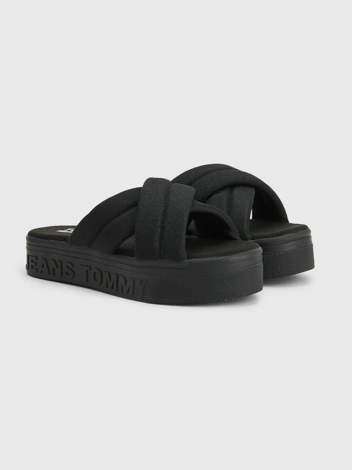 Tommy Hilfiger Padded Strap Flatform Sandals Black Womens Sandals Gift for Friend Tommy Hilfiger Padded Strap Flatform Sandals Black Womens Sandals Gift for Friend