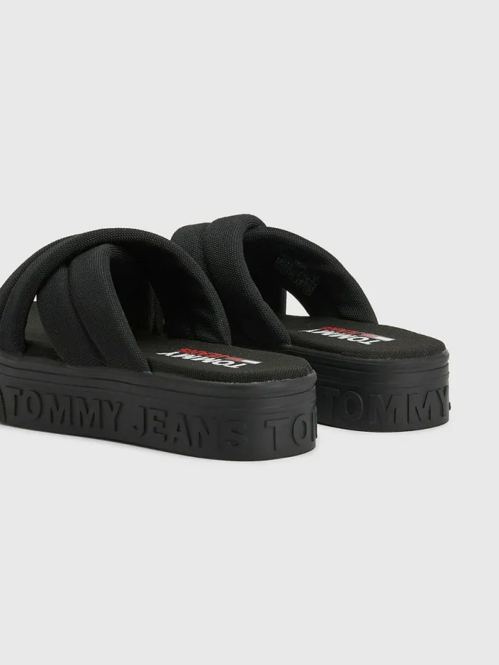 Tommy Hilfiger Padded Strap Flatform Sandals Black Womens Sandals Gift for Friend
