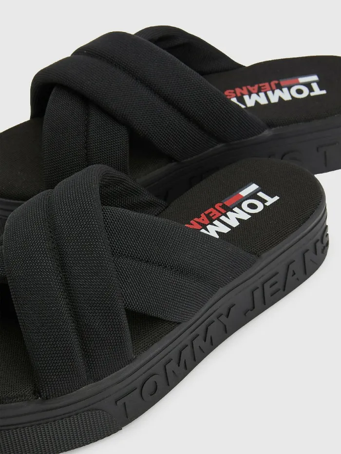 Tommy Hilfiger Padded Strap Flatform Sandals Black Womens Sandals Gift for Friend
