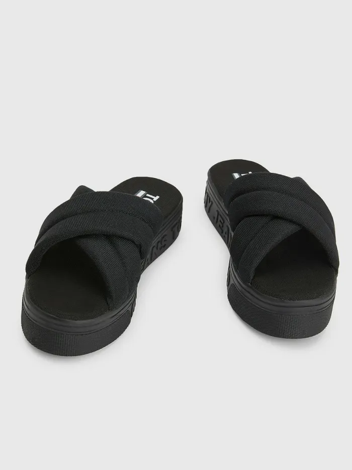Tommy Hilfiger Padded Strap Flatform Sandals Black Womens Sandals Gift for Friend
