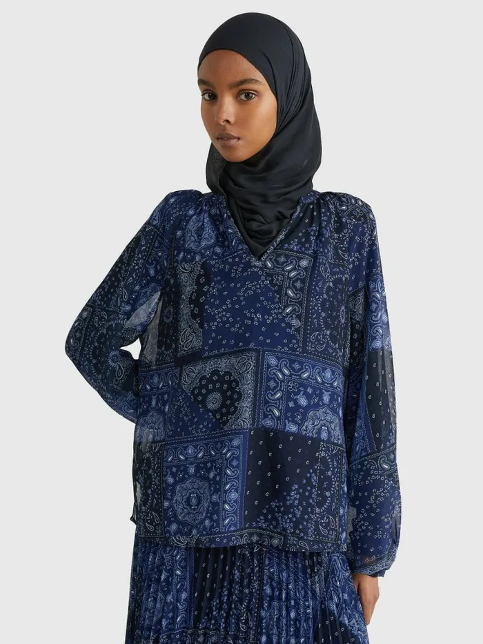 Tommy Hilfiger Paisley Print Relaxed Fit Blouse Patchwork BandanaDesert Sky Womens Shirts and Blouses For Sale Tommy Hilfiger Paisley Print Relaxed Fit Blouse Patchwork BandanaDesert Sky Womens Shirts and Blouses For Sale