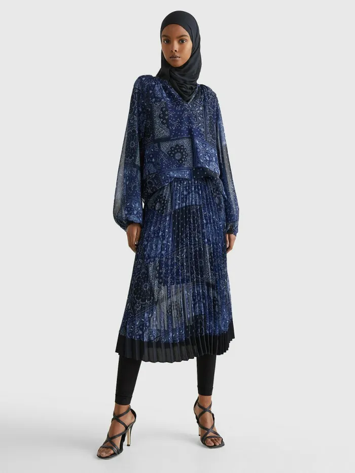 Tommy Hilfiger Paisley Print Relaxed Fit Blouse Patchwork BandanaDesert Sky Womens Shirts and Blouses For Sale