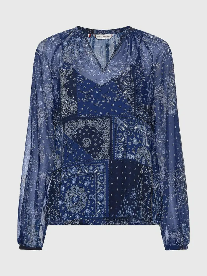 Tommy Hilfiger Paisley Print Relaxed Fit Blouse Patchwork BandanaDesert Sky Womens Shirts and Blouses For Sale