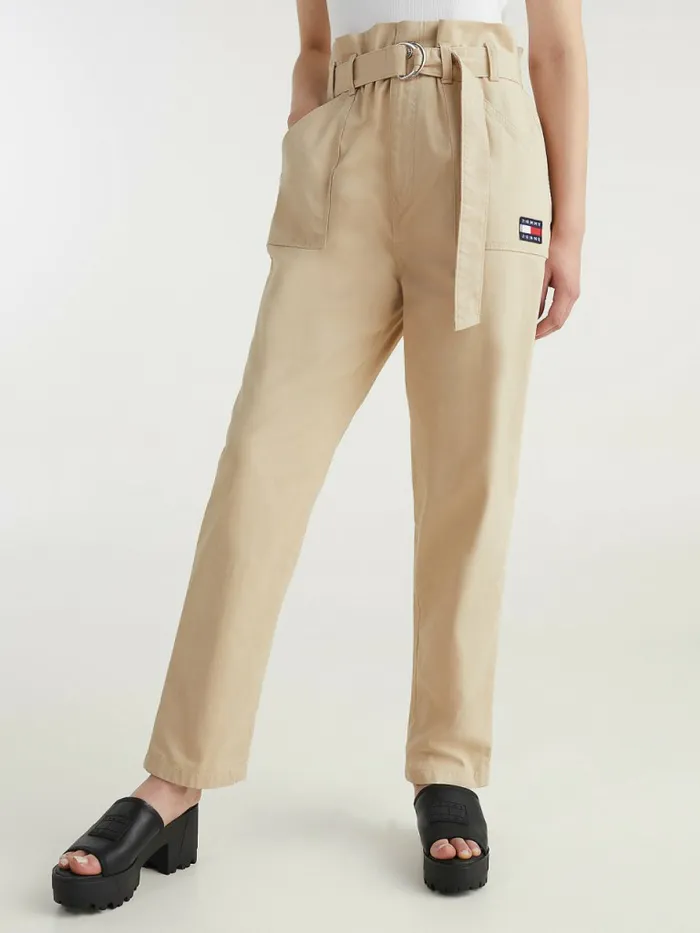Tommy Hilfiger Paperbag Waist Tapered Mom Trousers Savannah Sand Womens Trousers Tommy Hilfiger Paperbag Waist Tapered Mom Trousers Savannah Sand Womens Trousers