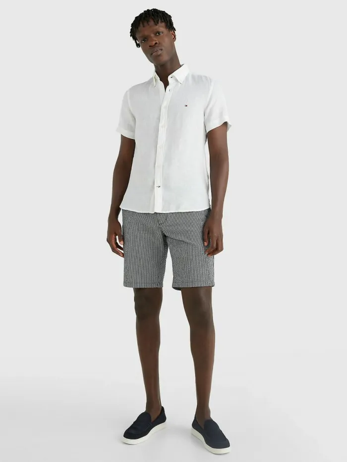 Tommy Hilfiger PigmentDyed Short Sleeve Linen Shirt White Mens Shirts Casaul