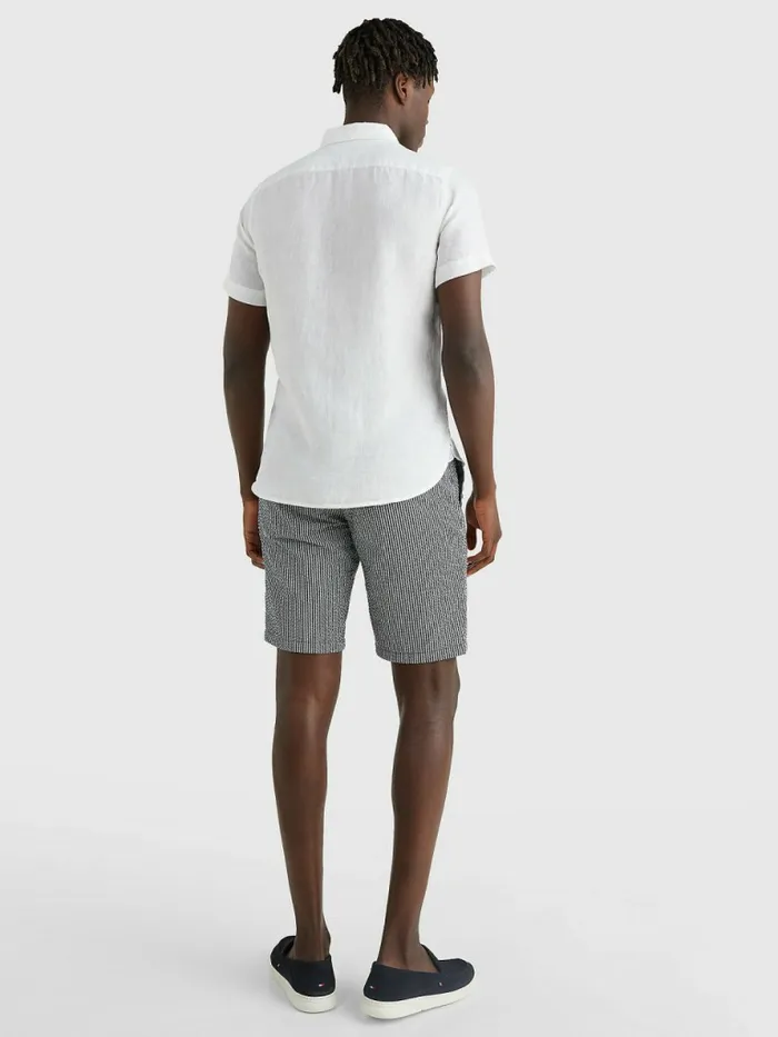 Tommy Hilfiger PigmentDyed Short Sleeve Linen Shirt White Mens Shirts Casaul