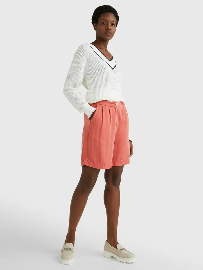 Tommy Hilfiger Pleated Pull On Shorts Crystal Coral Womens Shorts Sale