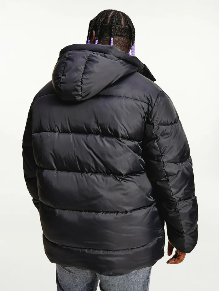 Tommy Hilfiger Plus Asymmetrical Zip Puffer Jacket Black Mens Coats and Jackets Popular