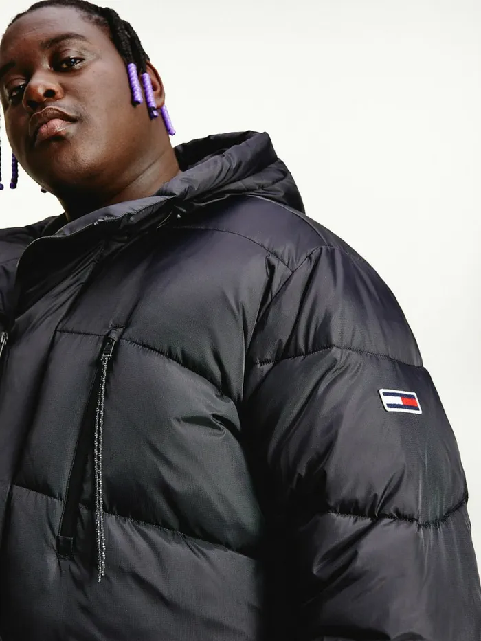 Tommy Hilfiger Plus Asymmetrical Zip Puffer Jacket Black Mens Coats and Jackets Popular