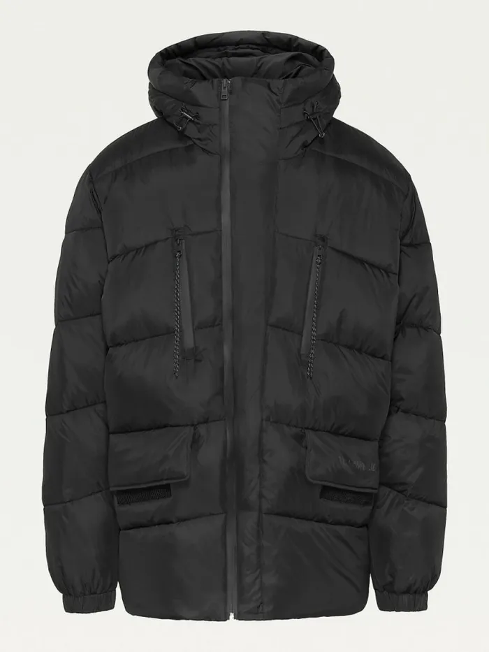 Tommy Hilfiger Plus Asymmetrical Zip Puffer Jacket Black Mens Coats and Jackets Popular