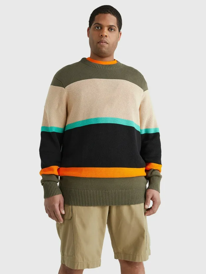 Tommy Hilfiger Plus ColourBlocked Mixed Knit Jumper Army Green Mens Knitwear Popular Tommy Hilfiger Plus ColourBlocked Mixed Knit Jumper Army Green Mens Knitwear Popular