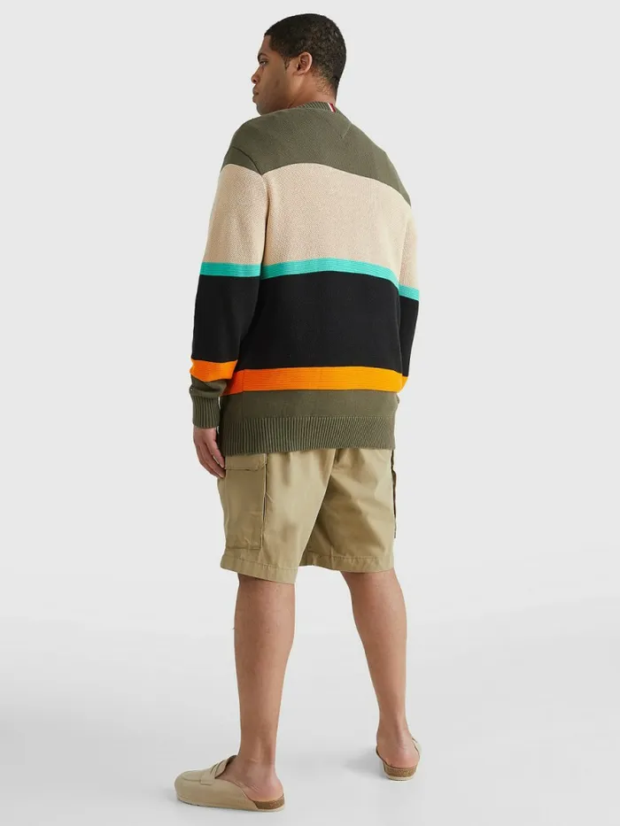 Tommy Hilfiger Plus ColourBlocked Mixed Knit Jumper Army Green Mens Knitwear Popular