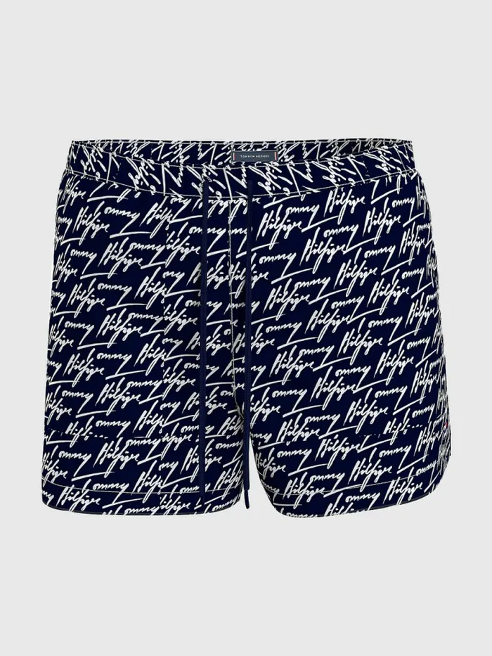 Tommy Hilfiger Plus Drawstring Mid Length Swim Shorts Hil Signature Print Mens Swimwear Online