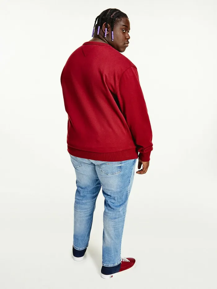 Tommy Hilfiger Plus Logo Fleece Sweatshirt Bing Cherry Mens Sweatshirts and Hoodies Fashion