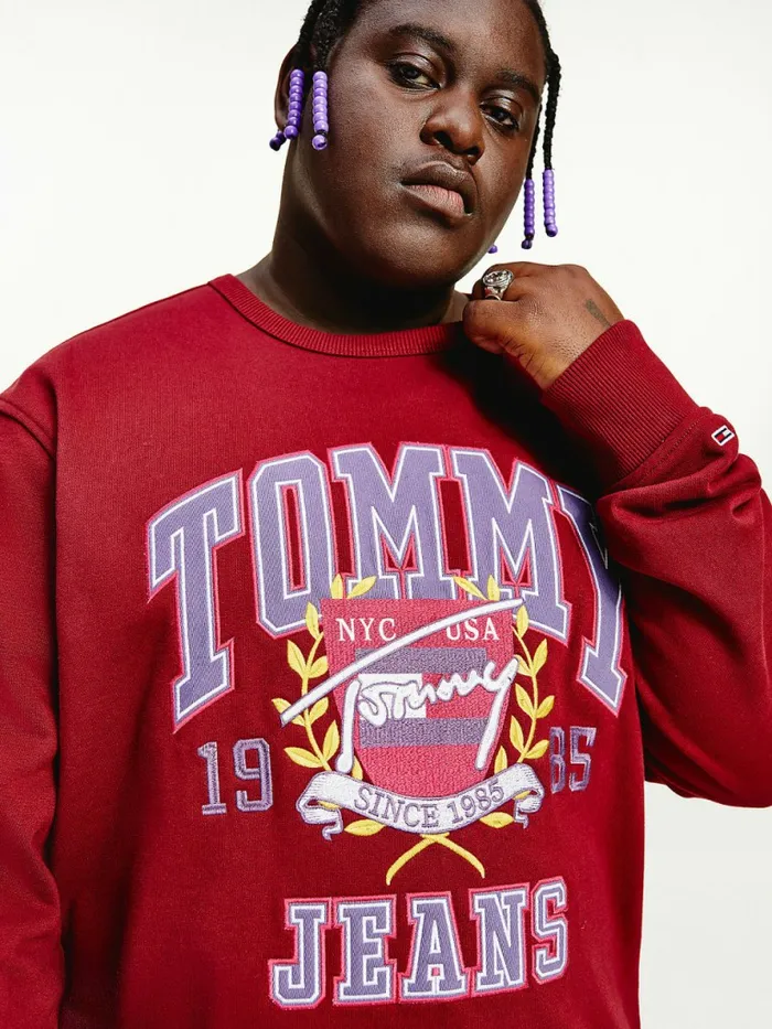 Tommy Hilfiger Plus Logo Fleece Sweatshirt Bing Cherry Mens Sweatshirts and Hoodies Fashion