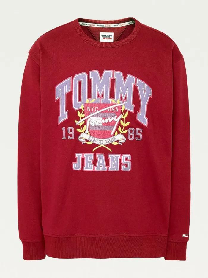 Tommy Hilfiger Plus Logo Fleece Sweatshirt Bing Cherry Mens Sweatshirts and Hoodies Fashion