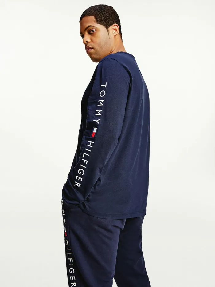 Tommy Hilfiger Plus Organic Jersey Logo Long Sleeve TShirt Desert Sky Mens Plus Size Clothing