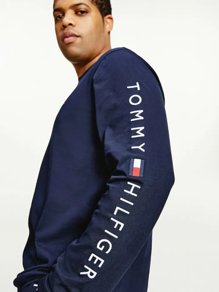 Tommy Hilfiger Plus Organic Jersey Logo Long Sleeve TShirt Desert Sky Mens Plus Size Clothing