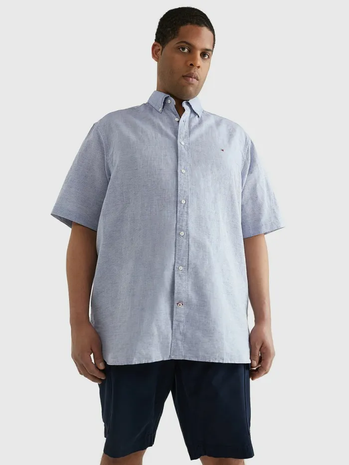 Tommy Hilfiger Plus Short Sleeve Tapered Regular Fit Shirt Daybreak BlueWhite Mens Plus Size Clothing Tommy Hilfiger Plus Short Sleeve Tapered Regular Fit Shirt Daybreak BlueWhite Mens Plus Size Clothing