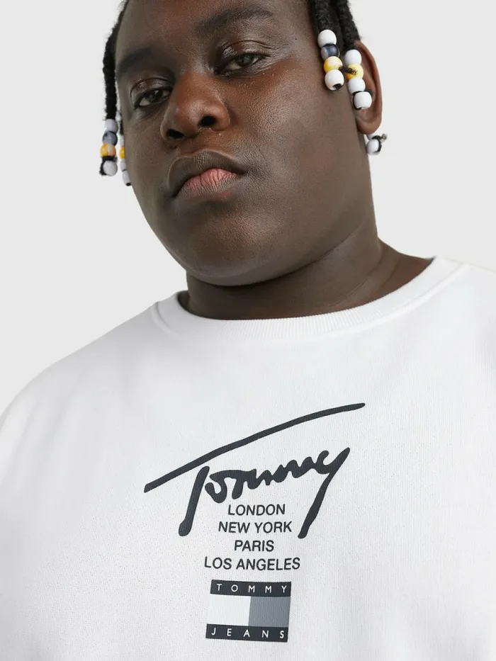 Tommy Hilfiger Plus Signature Logo Sweatshirt White Mens Plus Size Clothing