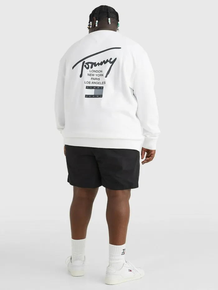 Tommy Hilfiger Plus Signature Logo Sweatshirt White Mens Plus Size Clothing