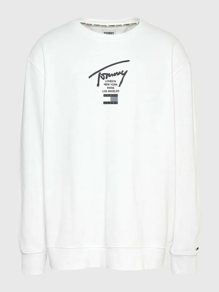 Tommy Hilfiger Plus Signature Logo Sweatshirt White Mens Plus Size Clothing