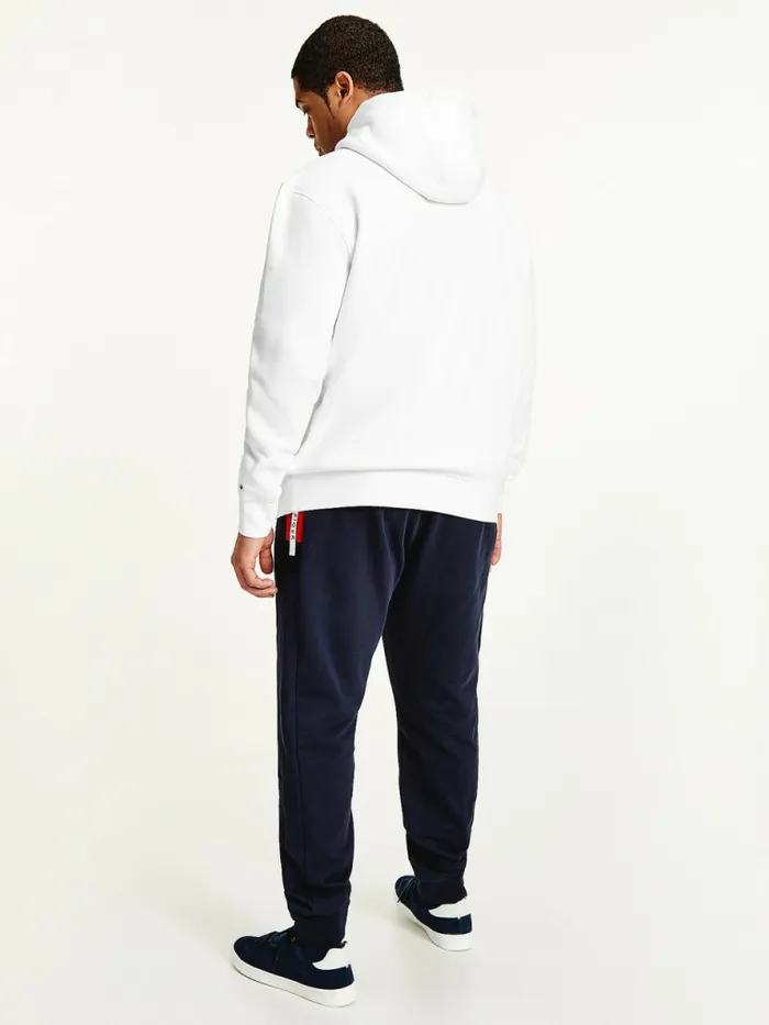 Tommy Hilfiger Plus Tommy Logo Flex Fleece Hoody White Mens Sweatshirts and Hoodies Casaul
