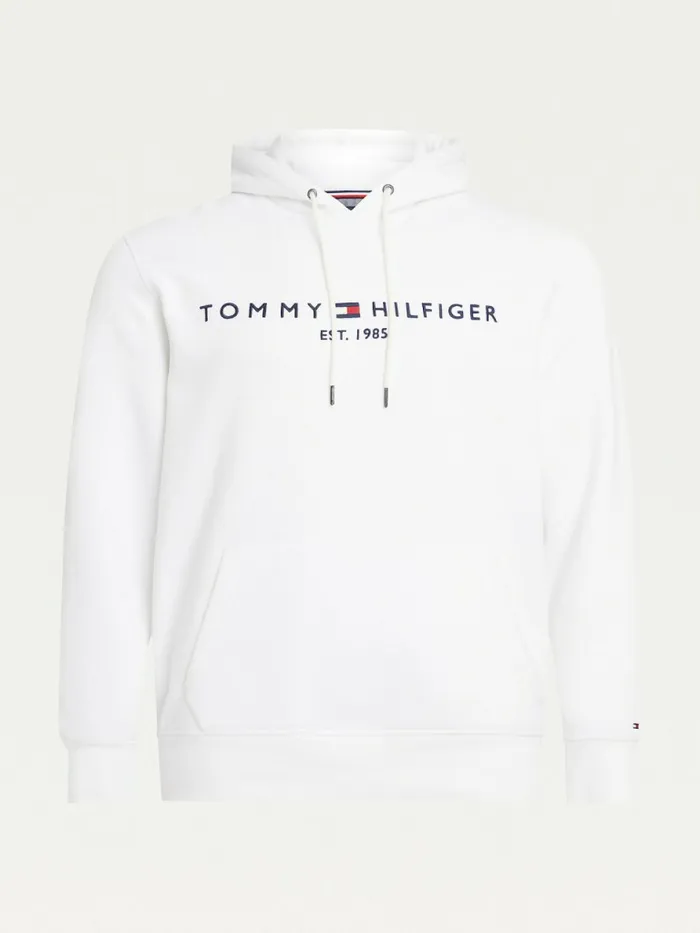 Tommy Hilfiger Plus Tommy Logo Flex Fleece Hoody White Mens Sweatshirts and Hoodies Casaul