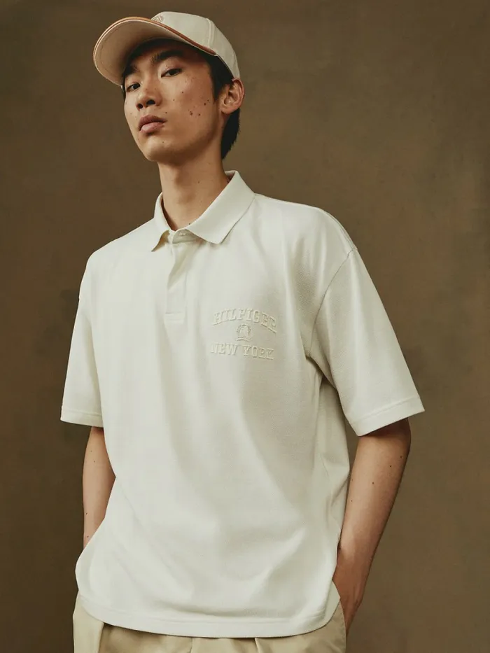 Tommy Hilfiger Prep Crest Embroidery Polo Ivory Mens Polo Shirts Fashion
