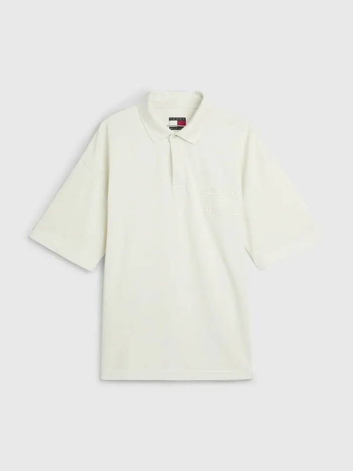 Tommy Hilfiger Prep Crest Embroidery Polo Ivory Mens Polo Shirts Fashion