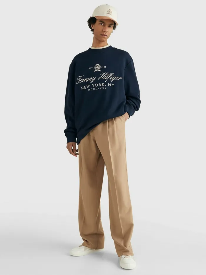 Tommy Hilfiger Prep Crest Organic Cotton Sweatshirt Desert Sky Mens Sweatshirts and Hoodies Sale