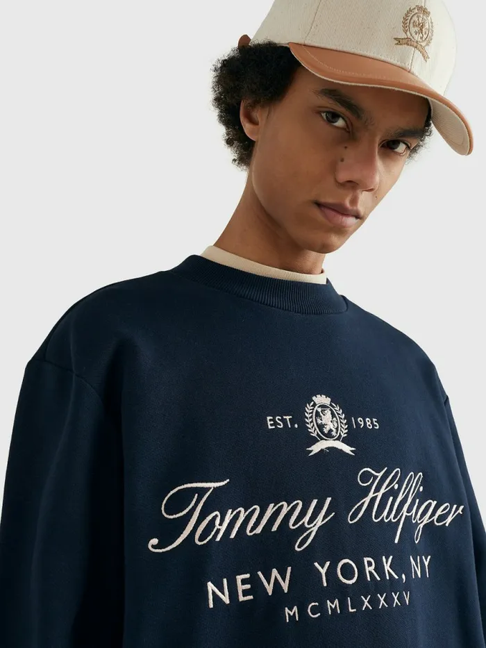 Tommy Hilfiger Prep Crest Organic Cotton Sweatshirt Desert Sky Mens Sweatshirts and Hoodies Sale