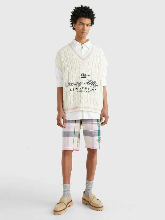 Tommy Hilfiger Prep Crest Short Sleeve Cricket Jumper Ivory Mens Knitwear Gift Ideas