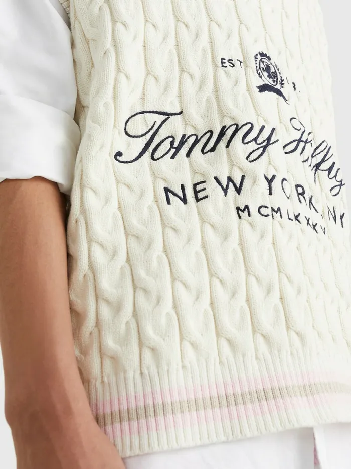 Tommy Hilfiger Prep Crest Short Sleeve Cricket Jumper Ivory Mens Knitwear Gift Ideas