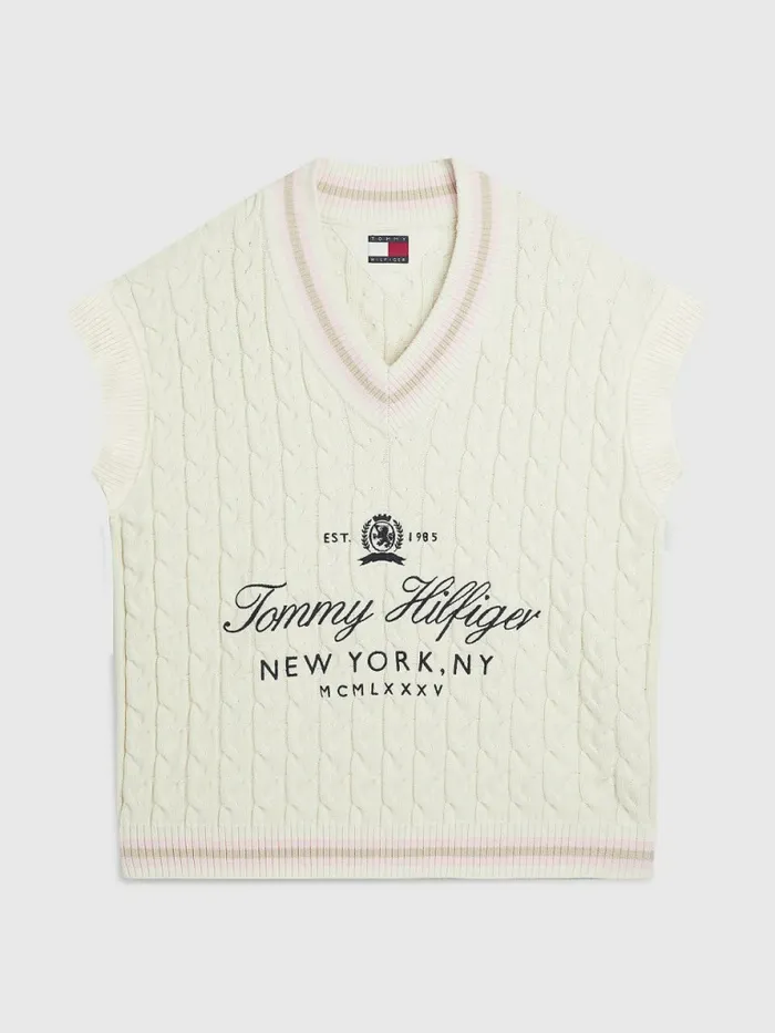 Tommy Hilfiger Prep Crest Short Sleeve Cricket Jumper Ivory Mens Knitwear Gift Ideas