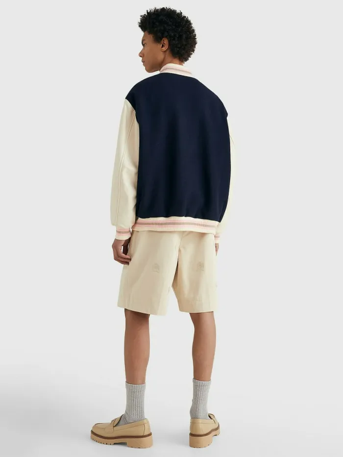 Tommy Hilfiger Prep Crest Varsity Jacket Desert Sky Mens Coats and Jackets Near Me