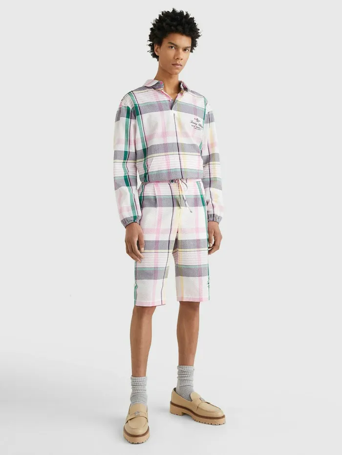 Tommy Hilfiger Prep Madras Ithaca Cotton Seersucker Shorts Light Pastel Pink Mens Tracksuits Popular